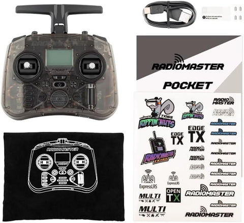 Radiomaster Pocket ELRS Hall Gimbal Transmitter Remote Control Portable Lightweight Built in LED Light Foldable Antenna（Black Mode 2）