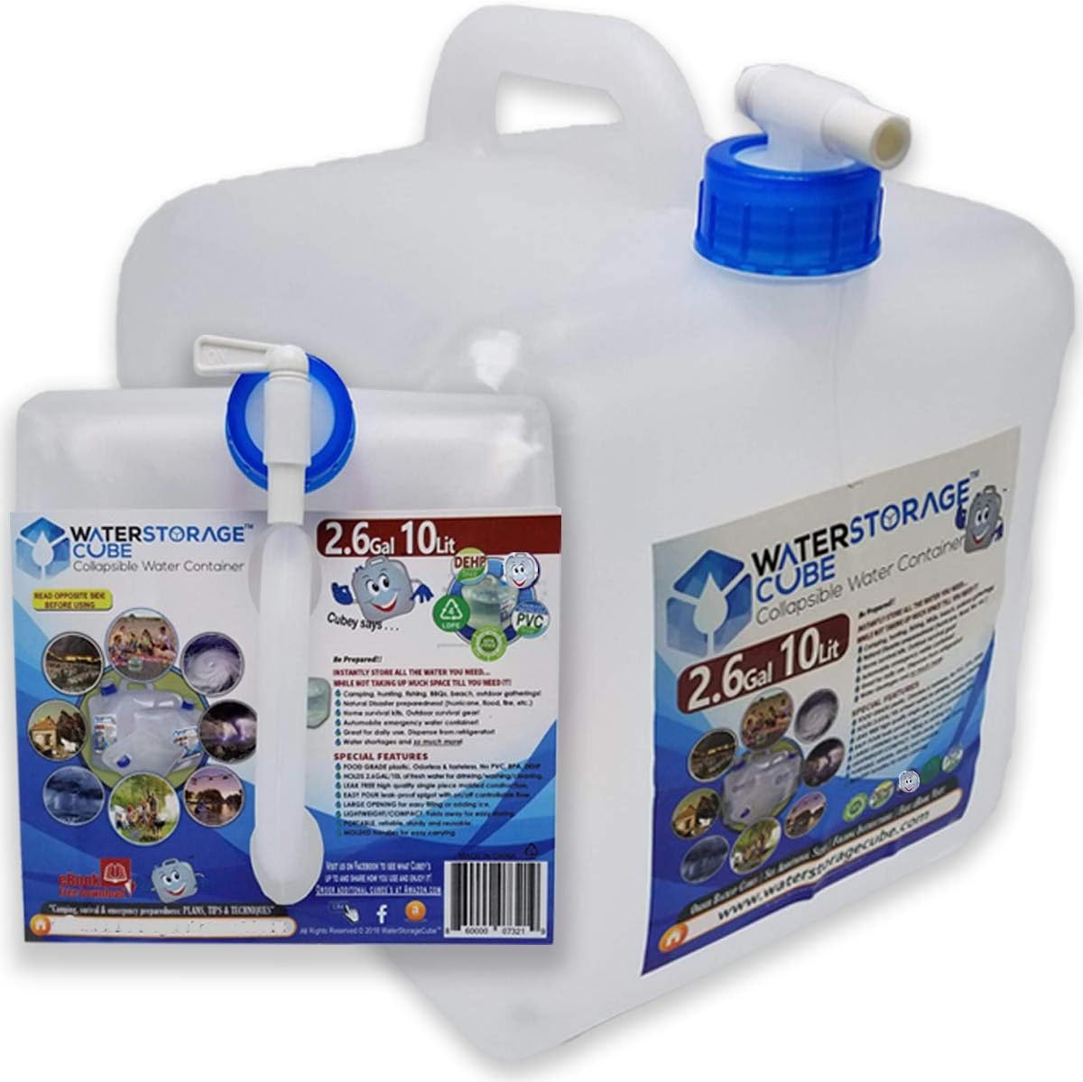 WaterStorageCube Collapsible Water Container with Spigot (2.6 Gal (1-Pack))