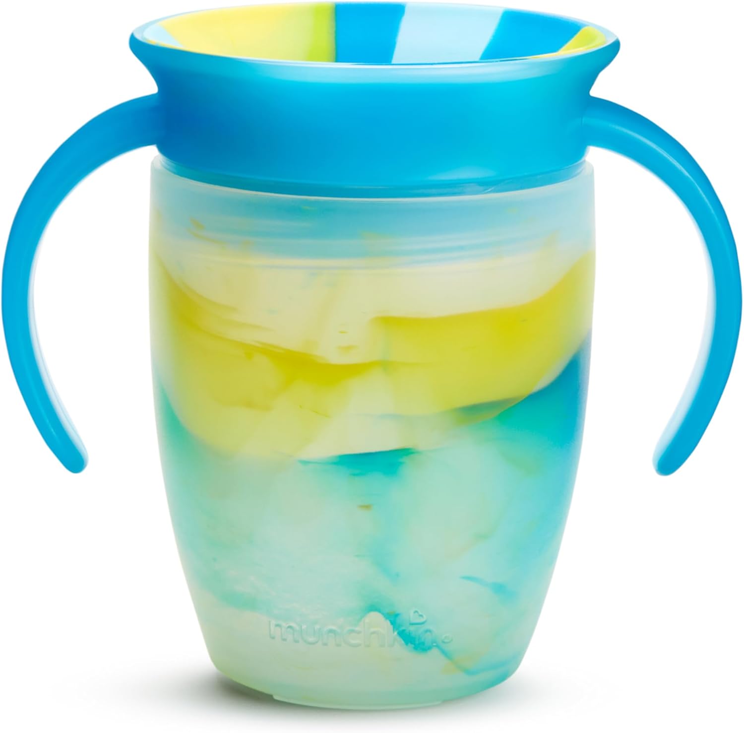 Munchkin Miracle 360 Sippy Cup for 6 Month Old, Spill Proof Baby and Toddler Cups with Transition Handles, 7 Ounce, Tropical Swirl, Blue/Green