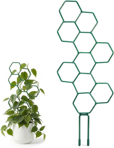 Small Trellis for Potted Plants, 14 Inch Indoor Trellis for Climbing Plants Honeycomb Shape Metal Plant Trellis for Pots Plant Climbing Support for Flower Hoya Pothos Houseplants(Green)