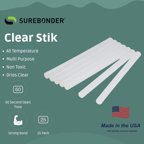 Surebonder All Purpose Mini-Size Hot Glue Sticks for Crafts, Repairs & DIY Projects - 4-Inch Length 0.27 Inch Diameter, 25 Pack, Clear