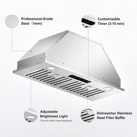 30 Inch Built-in Range Hood Insert 1000 CFM, Smart Gesture Control