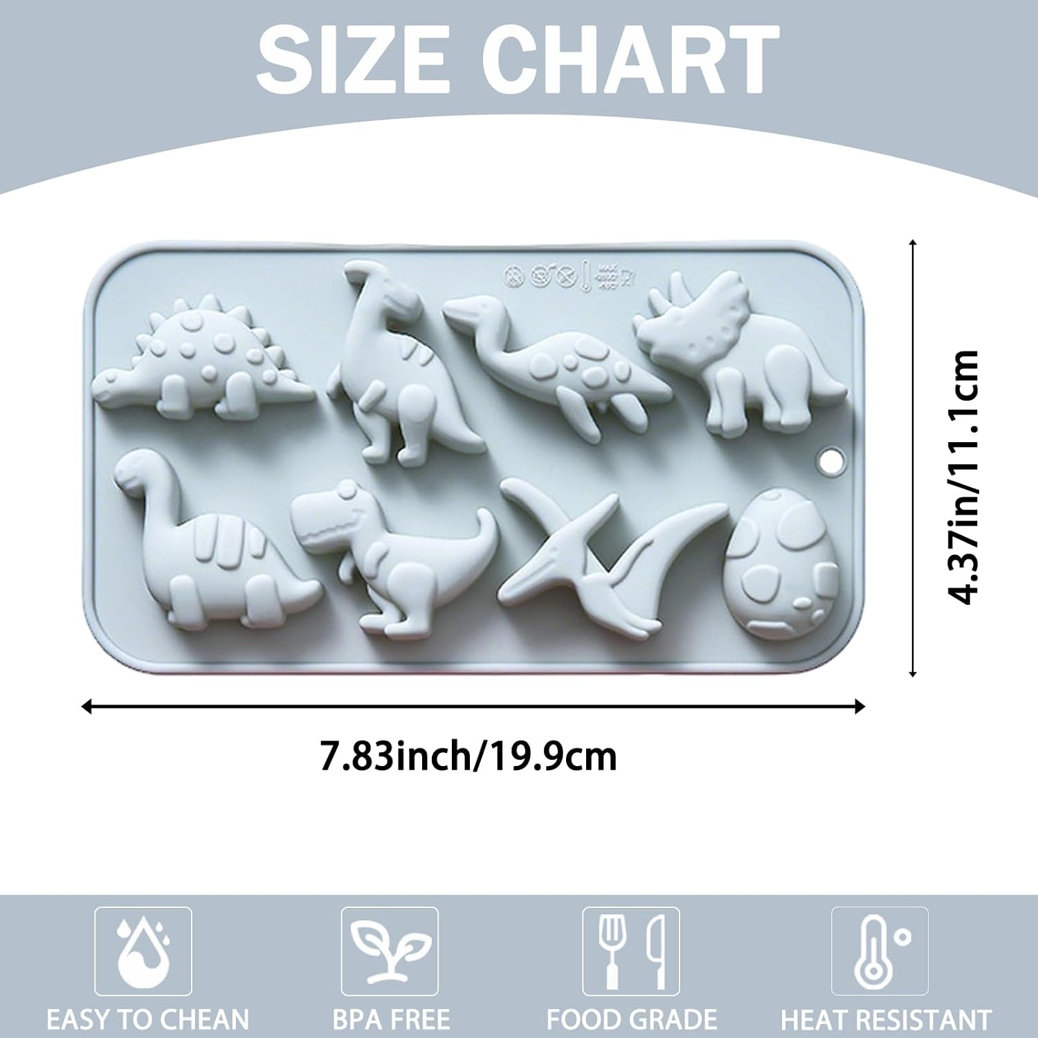 2PCS Silicone Dinosaur Theme Molds, 8 Cavity, Blue
