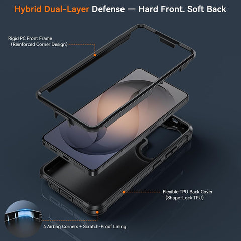 Hensinple for Samsung Galaxy S26 Ultra Case, Heavy Duty Military Grade Shockproof with Port Cover,2-Layer Rugged Galaxy S26 Ultra Case Grip, Bumper Protective Phone Cover Raised Camera Lip, Black