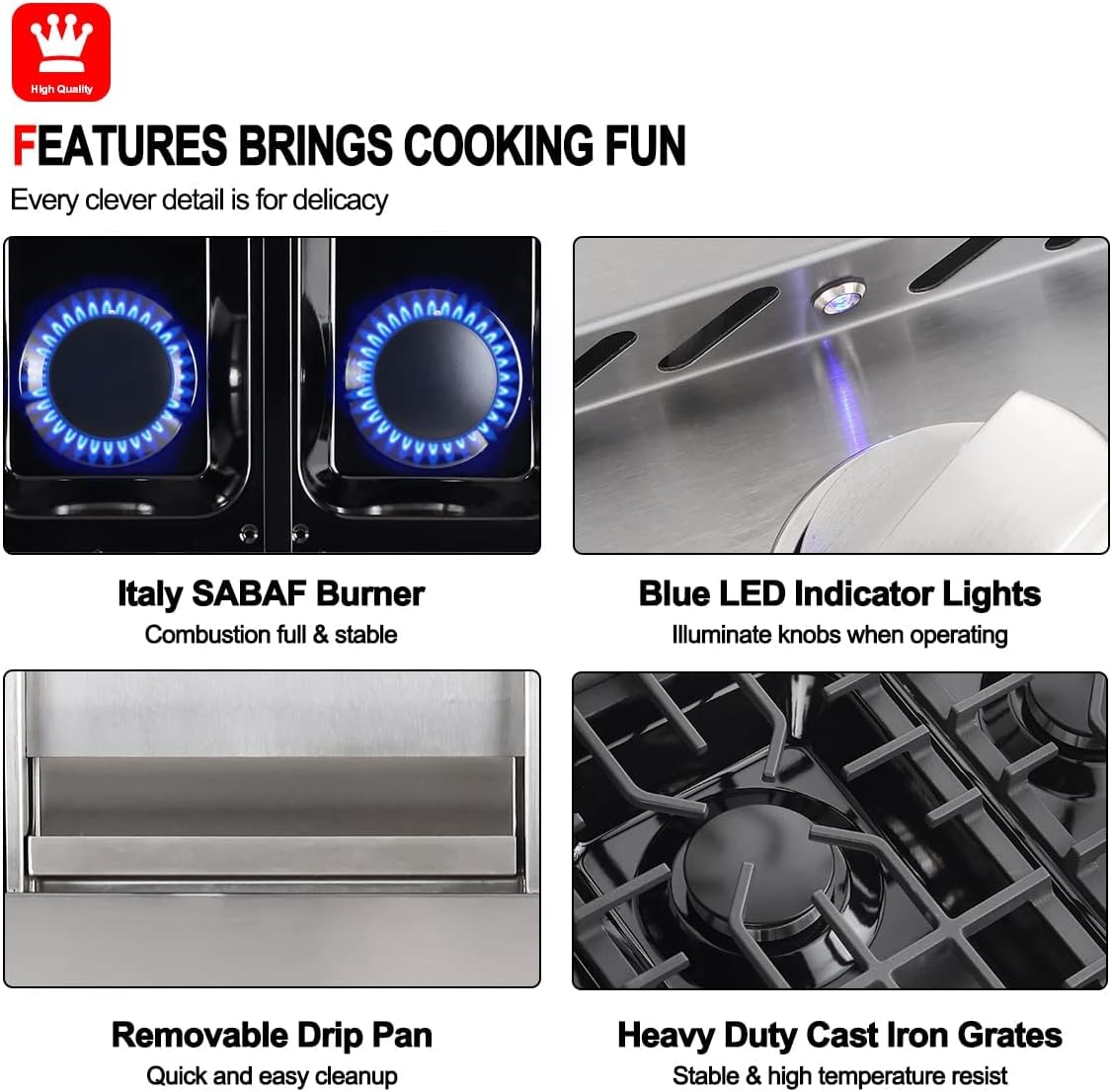 GASLAND CHEF COLLECTION 48 Inch Gas Cooktop 6 Burners, Re-ignition