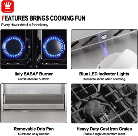 GASLAND CHEF COLLECTION 48 Inch Gas Cooktop 6 Burners, Re-ignition