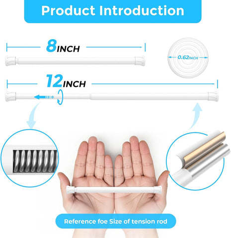 AIZESI 4PCS Small Spring Tension Curtain Rod 8 to 12 Inch, Mini DIY Tension Rods No Drill for Slim Window Sidelights, White