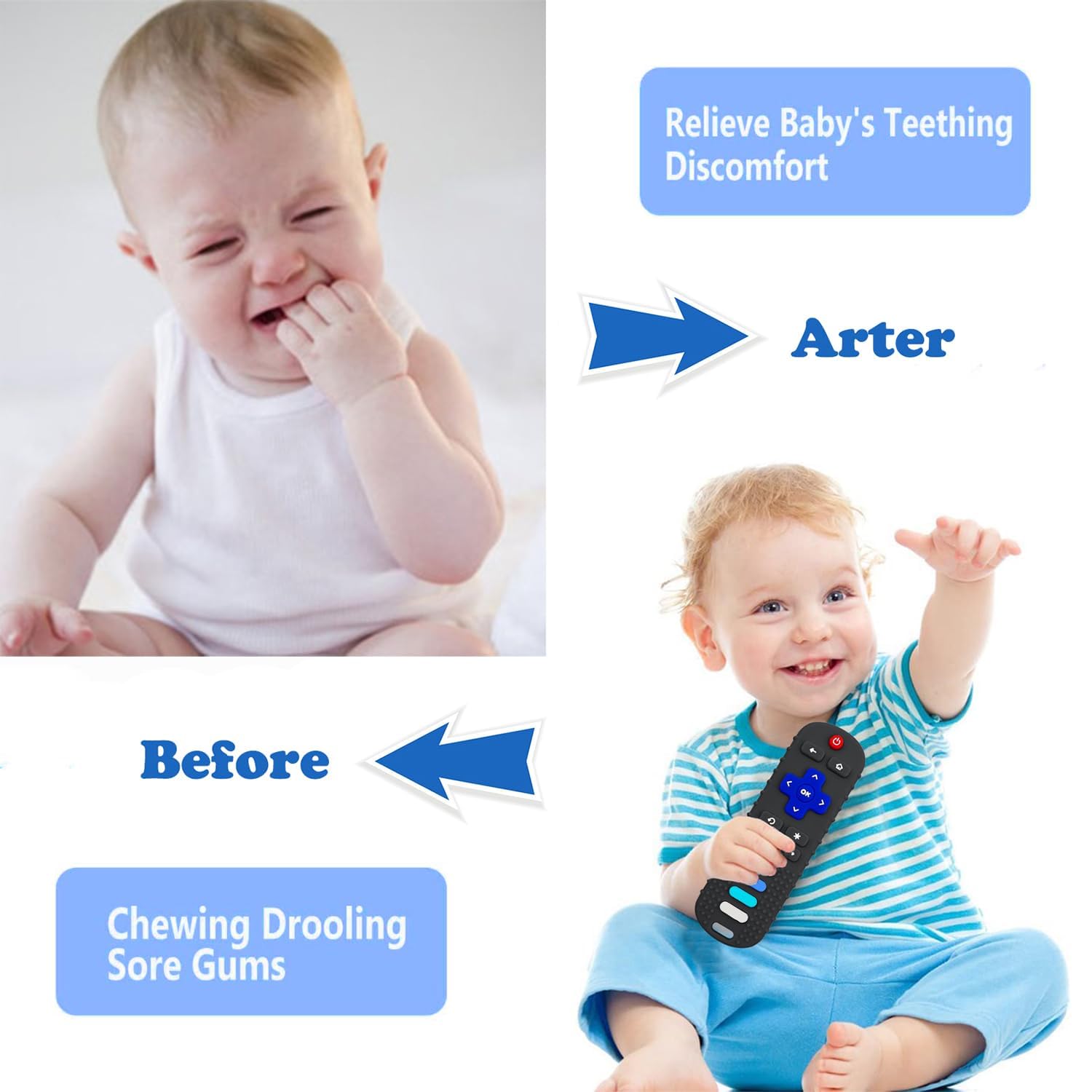 2-Pack Silicone Baby Teething Toys, Silicone Teethers for Babies, Remote Control Shape Teething Toys, Chew Toys for Boys and Girls Teether Early Educational Sensory Toy
