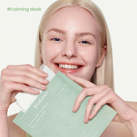 BIODANCE Refreshing Sea kelp Real Deep Mask, Overnight Hydrogel Mask, Calming, Oil & Sebum Control, Blemish Care 1.19oz(34g) x 4ea