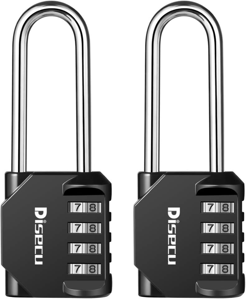 4 Pack disecu 2.6 Inch Long Shackle Combination Lock, 4 Digit Outdoor Waterproof Padlock for School Locker, Gym Locker, Storage Unit, Gate, Fence, Toolbox, Cabinet (Black)