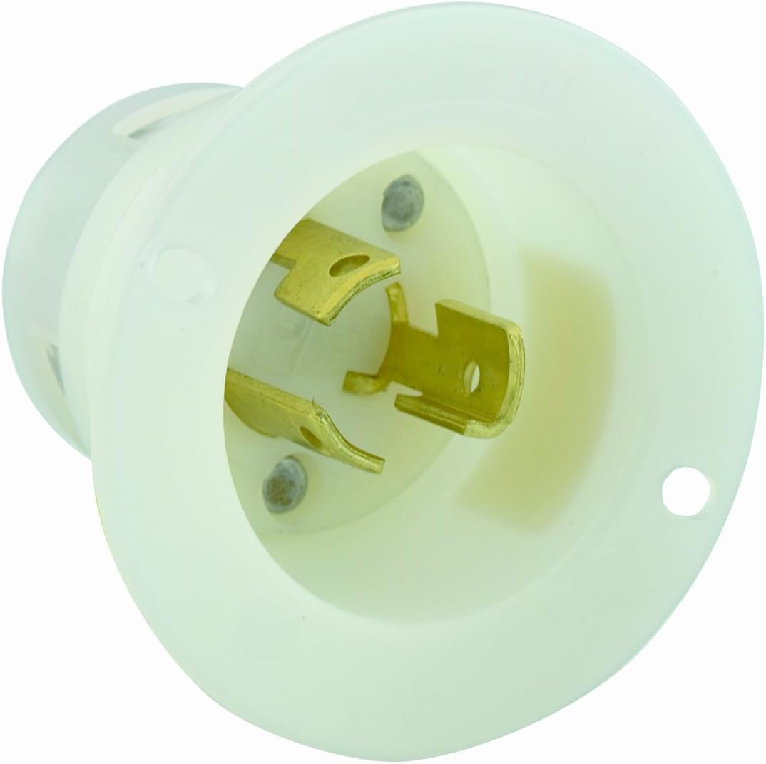 Leviton 15 Amp, 125 Volt, NEMA L5-15P, 2P, 3W, Locking Flanged Inlet, Industrial Grade, Grounding, 4716-C, White