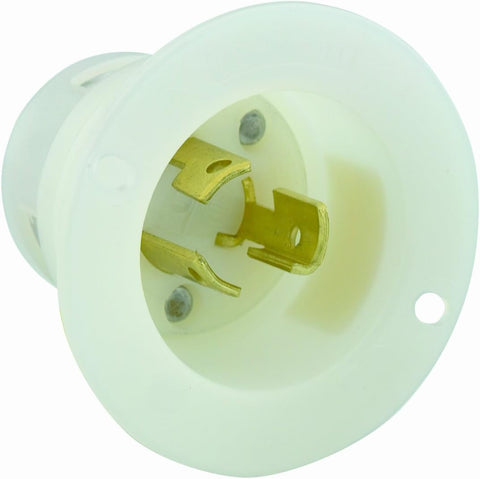 Leviton 15 Amp, 125 Volt, NEMA L5-15P, 2P, 3W, Locking Flanged Inlet, Industrial Grade, Grounding, 4716-C, White