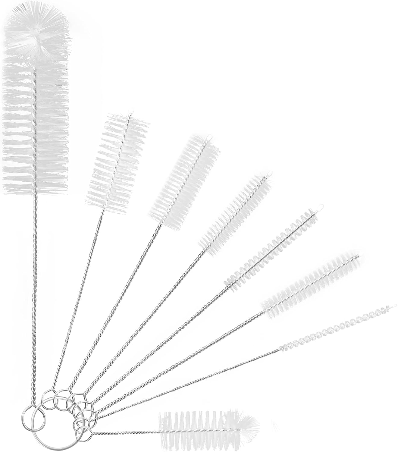 Yolaist 8 Pcs Bottle and Straw Cleaner, Long Deep Nylon Brush with Bendable Stainless Steel Flexible Handles for Bottles, Straws, Pipes, Wine Decanter, Sinks and Cup Cover