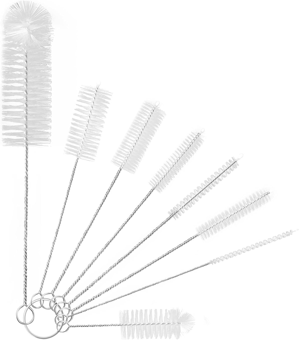 Yolaist 8 Pcs Bottle and Straw Cleaner, Long Deep Nylon Brush with Bendable Stainless Steel Flexible Handles for Bottles, Straws, Pipes, Wine Decanter, Sinks and Cup Cover