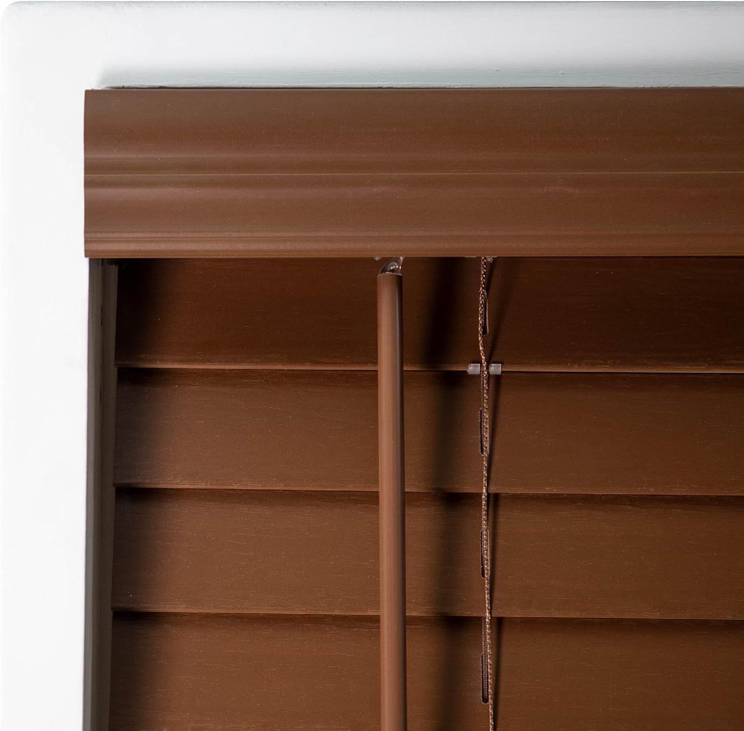 DEZ FURNISHINGS Cordless 2" Signature Faux Wood Blind, 40" W x 64" H, Bark Brown