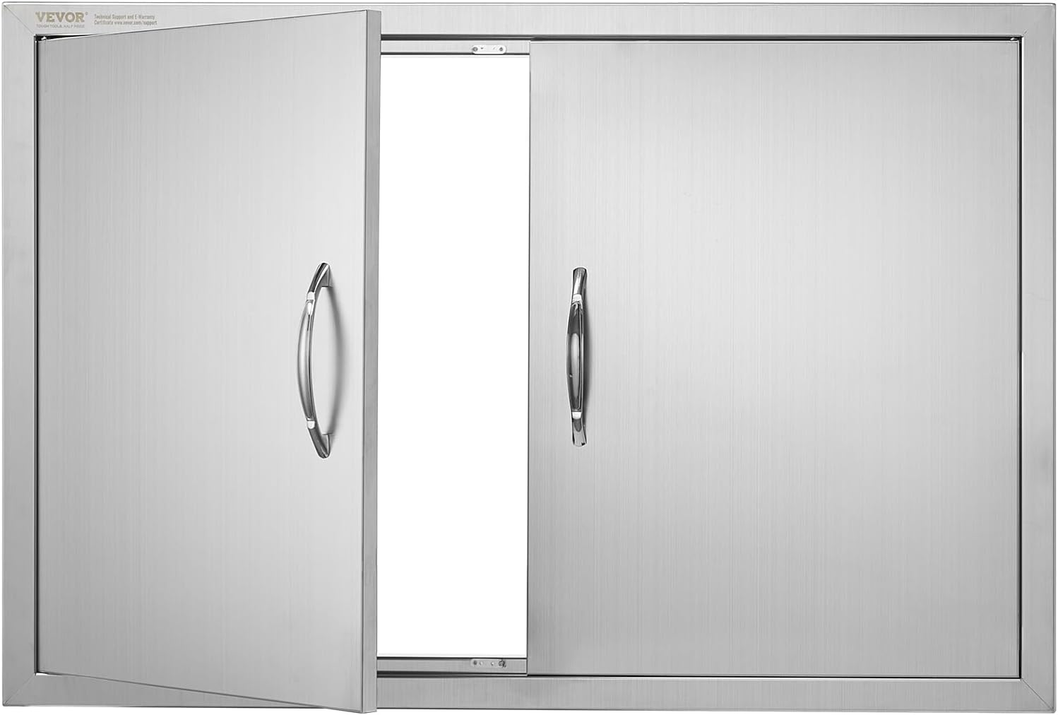 VEVOR BBQ Access Door, 36W x 24H Inch Double Outdoor Kitchen Door, Stainless Steel Flush Mount Door, Wall Vertical Door with Handles, for BBQ Island, Grilling Station, Outside Cabinet, sliver