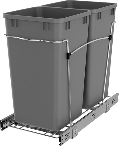 Rev-A-Shelf Double Pullout Garbage Trash Cans for Kitchen Cabinets, 27 Qt