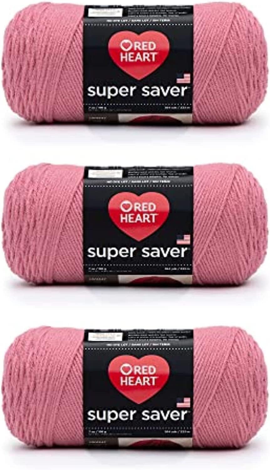 Red Heart Super Saver Yarn for Crocheting, Light Raspberry, 3-Pack