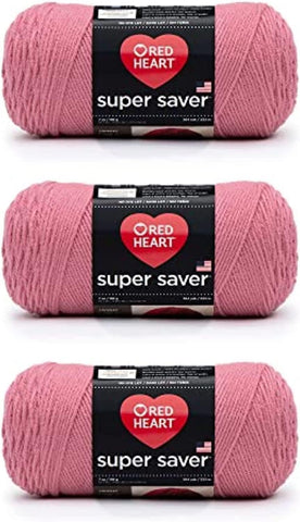 Red Heart Super Saver Yarn for Crocheting, Light Raspberry, 3-Pack