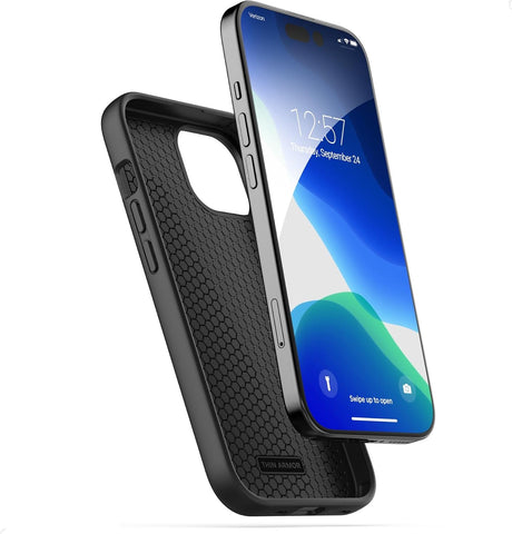 Encased Belt Case for iPhone 15 Pro (2023) Thin Armor Slim Cover with Rotating Phone Holster Clip - Black