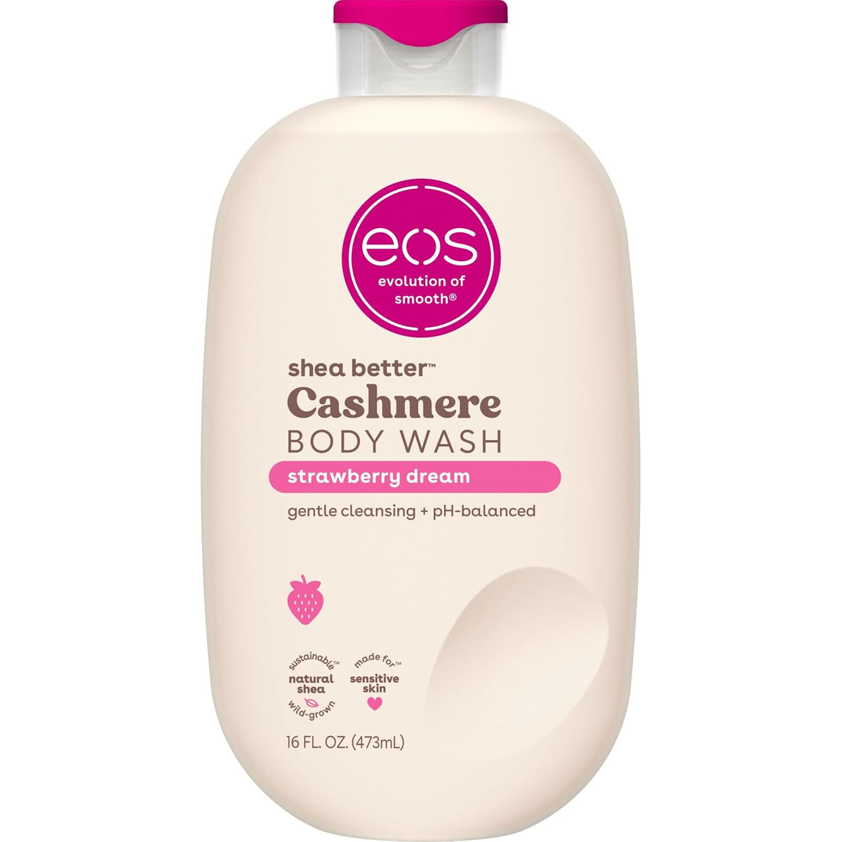 eos Cashmere Body Wash – Strawberry Dreams, Moisturizing Body Wash, Creamy Gel Formula, with Shea Butter, Glycerin, Vitamin E, pH Balanced, Sensitive Skin, Vegan, 16 fl oz