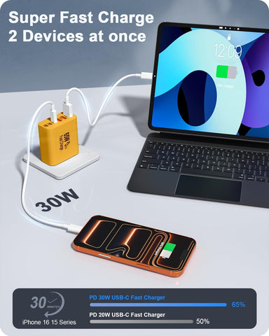 2-Pack 65W USB C Charger Block, 6-Port Fast Wall Charging Block [3 PD USB-C & 3 QC USB-A] for iPhone 17 16 15 Pro Max, iPad Pro, Galaxy S26 S25, Pixel 10 9, iWatch,Google & More