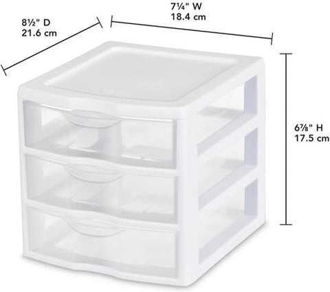 Sterilite Clearview 3-Drawer Cart Small Plastic Storage Organizer, 12-Pack