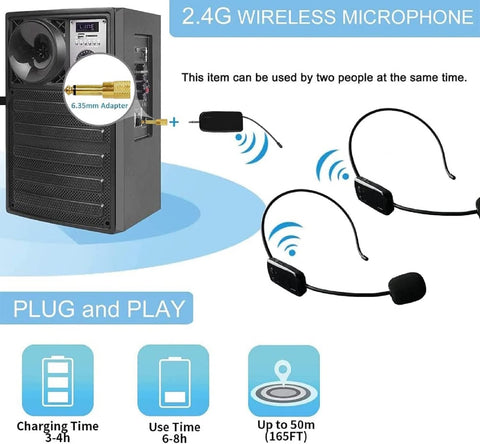 Wireless Microphone System for 2 People, 2.4G Dual Wireless Headset Mics Ideal for Speakers, Voice Amplifier, PA System, Teacher, Tour Guides, Fitness Instructor