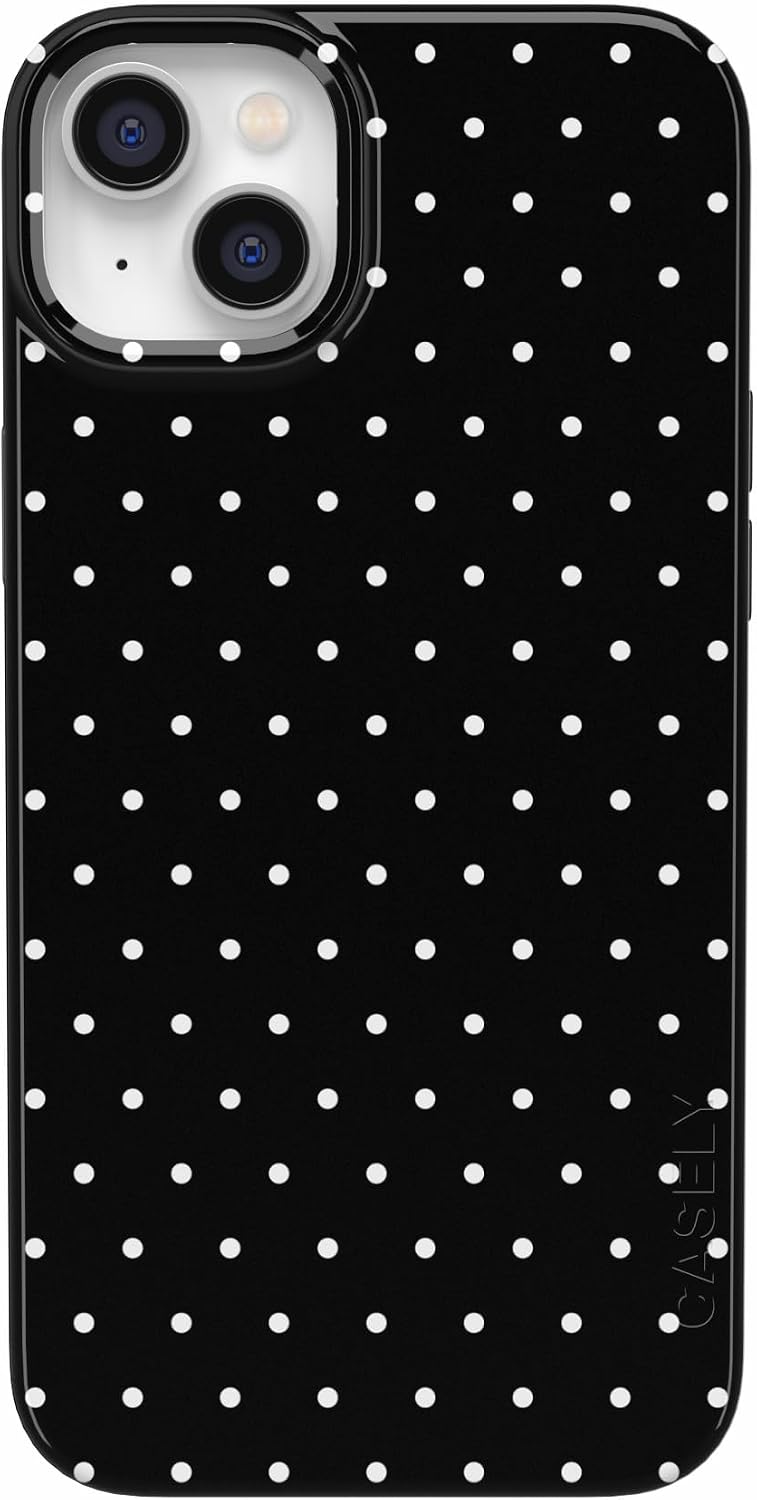 Casely iPhone 14 Plus Case | On the Dot | Black Polka Dot | Compatible with MagSafe | Classic Ultra Slim Design