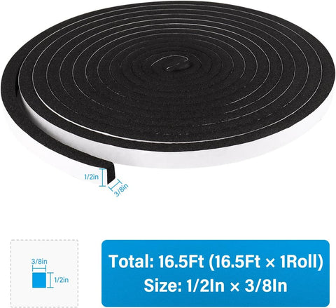 DGSL Foam Weather Stripping, 1/2" x1/8", 16.5Ft Door Window Seal Tape