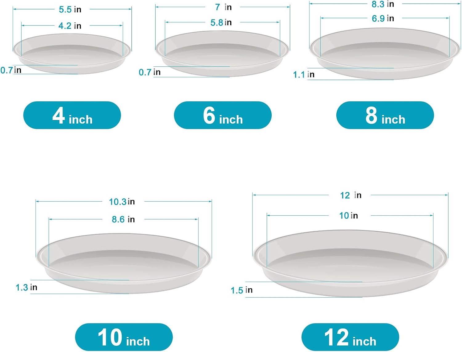VUWEZ 6 Pack of 12 inch Plant Saucer, Plastic Plant Saucer 12" Round, Plant Saucers for Indoors, Plant Water Tray, Plant Trays for Pots, Planter Tray, Plant Saucers for Planter 11-13" (12", Black)