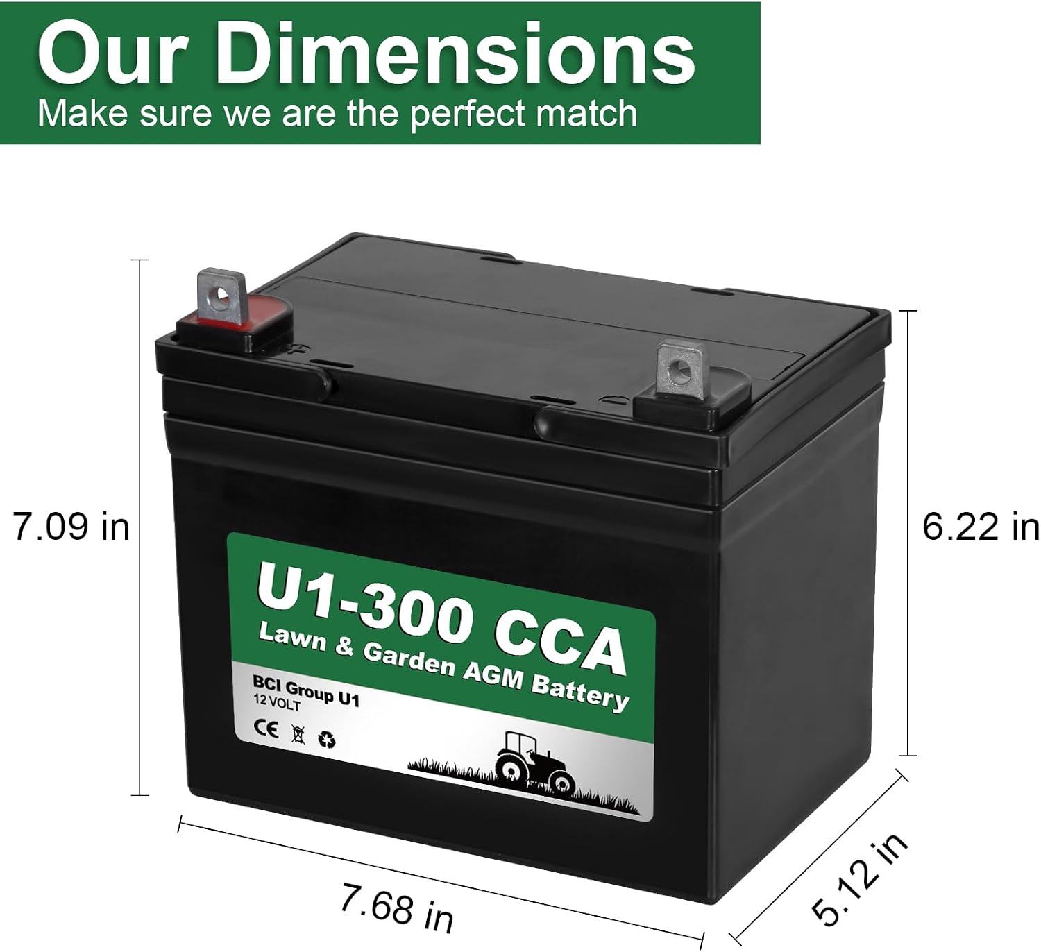 WEIZE Lawn Garden AGM Battery, 12V 300CCA BCI Group U1 SLA Starting Battery for Lawn, Tractors and Mowers, Compatible with John Deere, Toro, Cub Cadet, and Craftsman