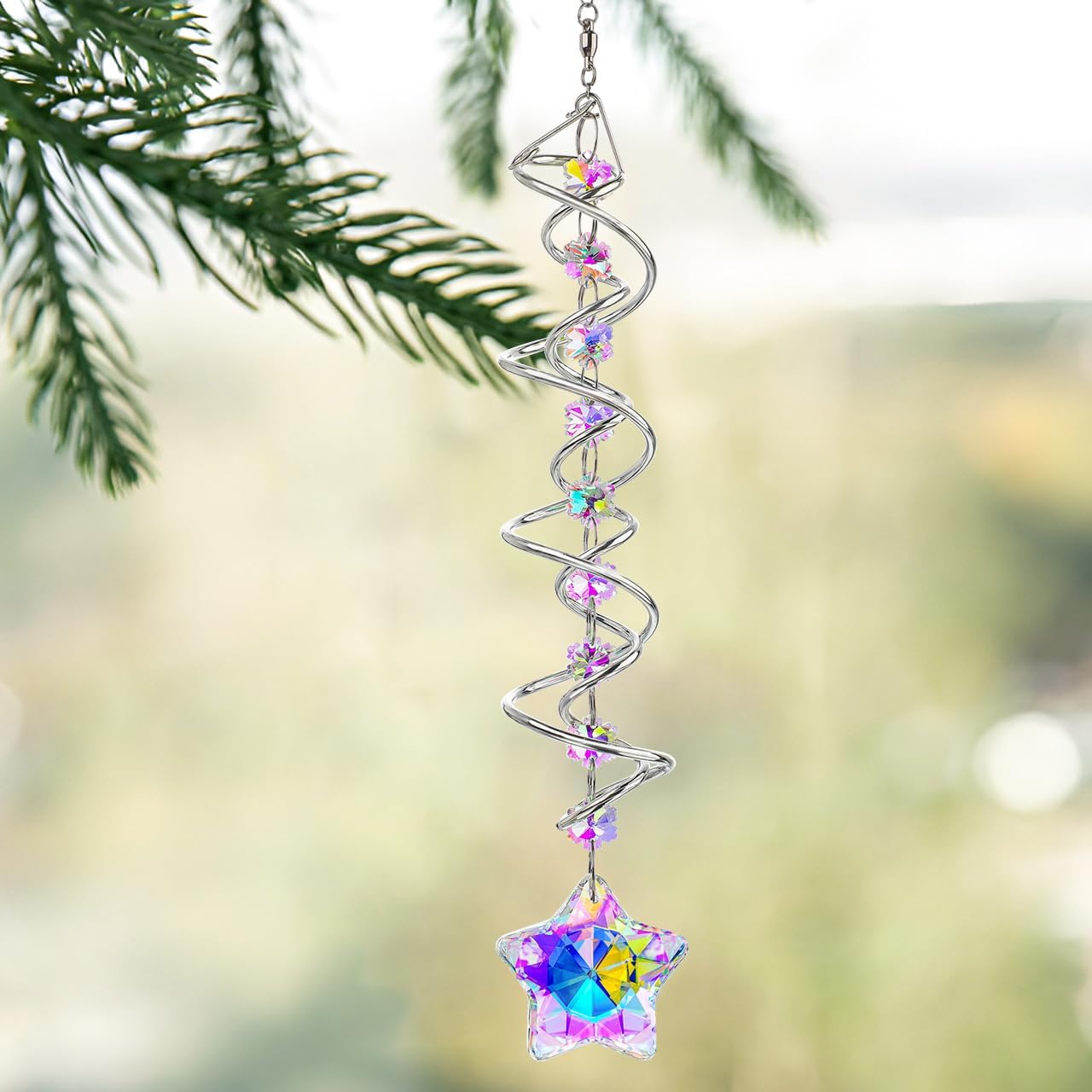 21 Inch Crystal Spiral Wind Spinner Gazing Ball Suncatcher Decor