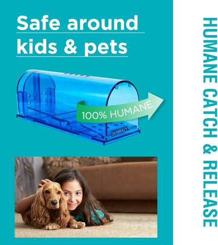 Humane Mouse Trap Reusable! [2-Pack] - Catch and Release No-Kill Rodent Traps for Indoors & Outdoors - Safe for Children & Pets - Reusable Mouse Catcher for Kitchen, Pantry & Garage Blinc (Blue)