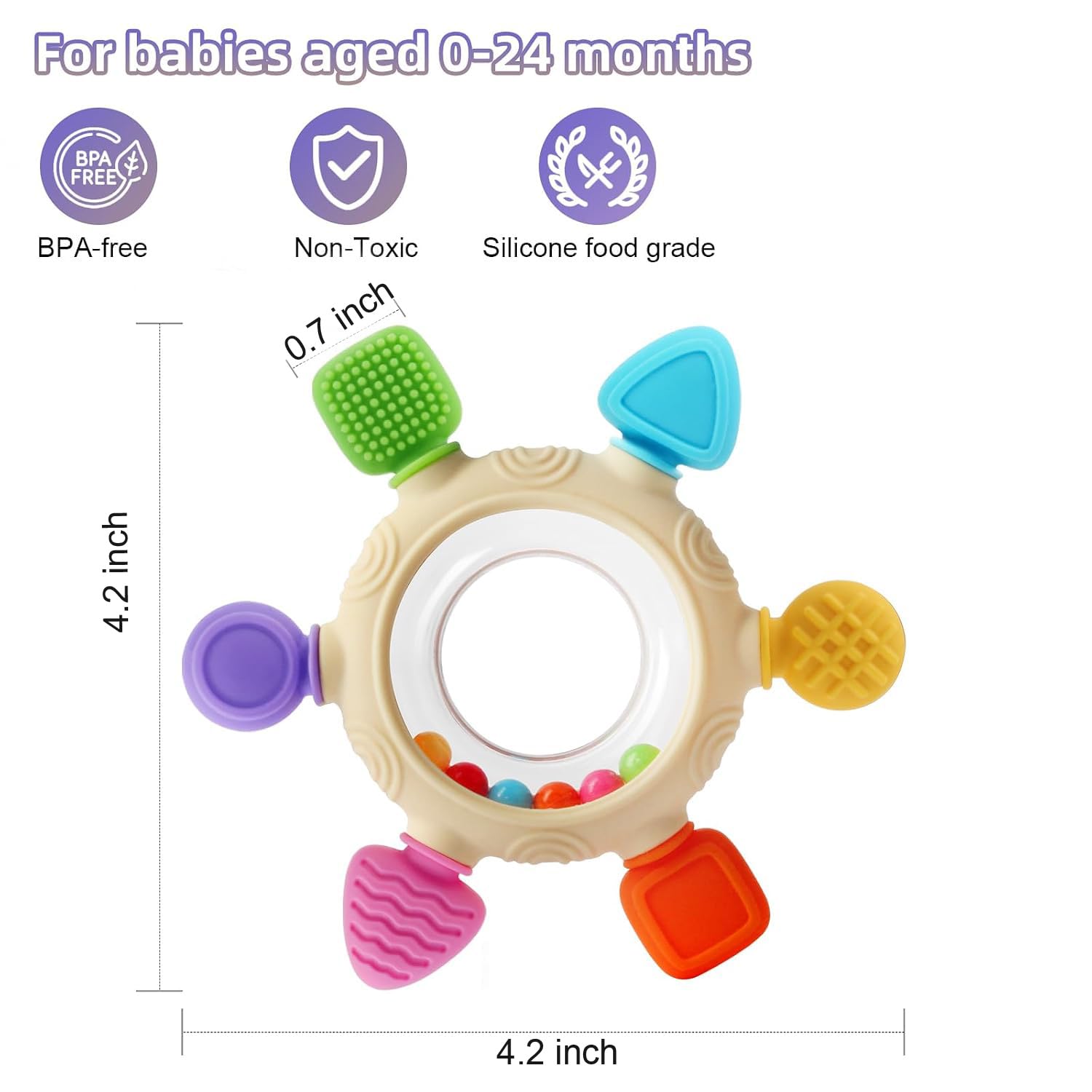 Baby Teething Rings Toys for 0-6 6-12 Month Rattle Sensory Toys