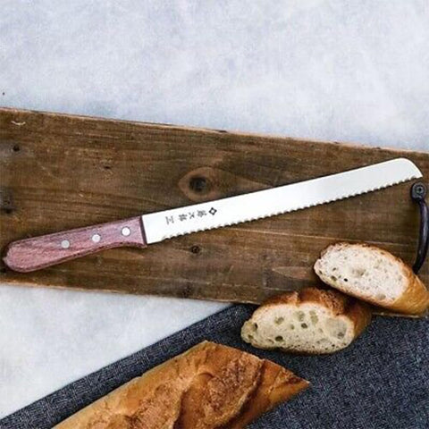 Tojiro Japan Hand Made Bread Knife Slicer Cutter, 14.75", Stainless and Wood - Reinforced Laminated Material