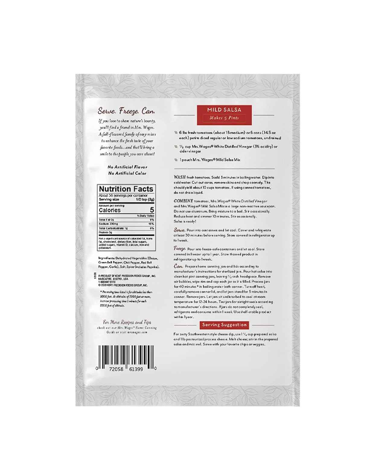Mrs. Wages Mild Salsa Canning Mix, Mild Spice Flavoring, 12, 4 oz Packets