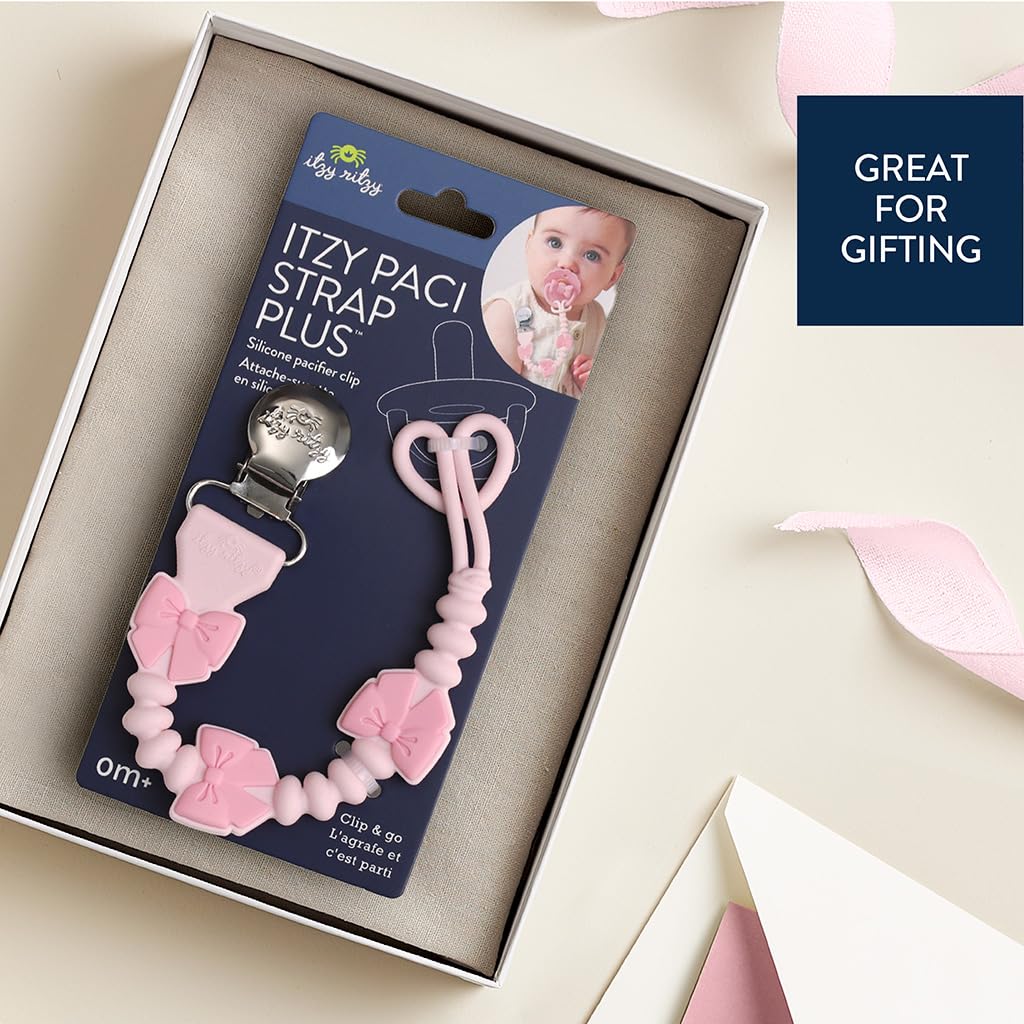 Itzy Ritzy Silicone Pacifier Clip, Binky Clip Holder for Babies (Pink Bows)