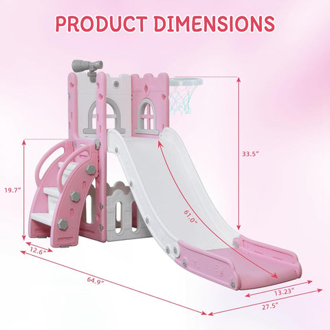 LulliSpace 6 in 1 Toddler Slide,Kids Climber Slider for Indoor Outdoor Playground with Basketball Hoop,Storage and Telescope,L Shaped Slide for Toddler Climber Playset