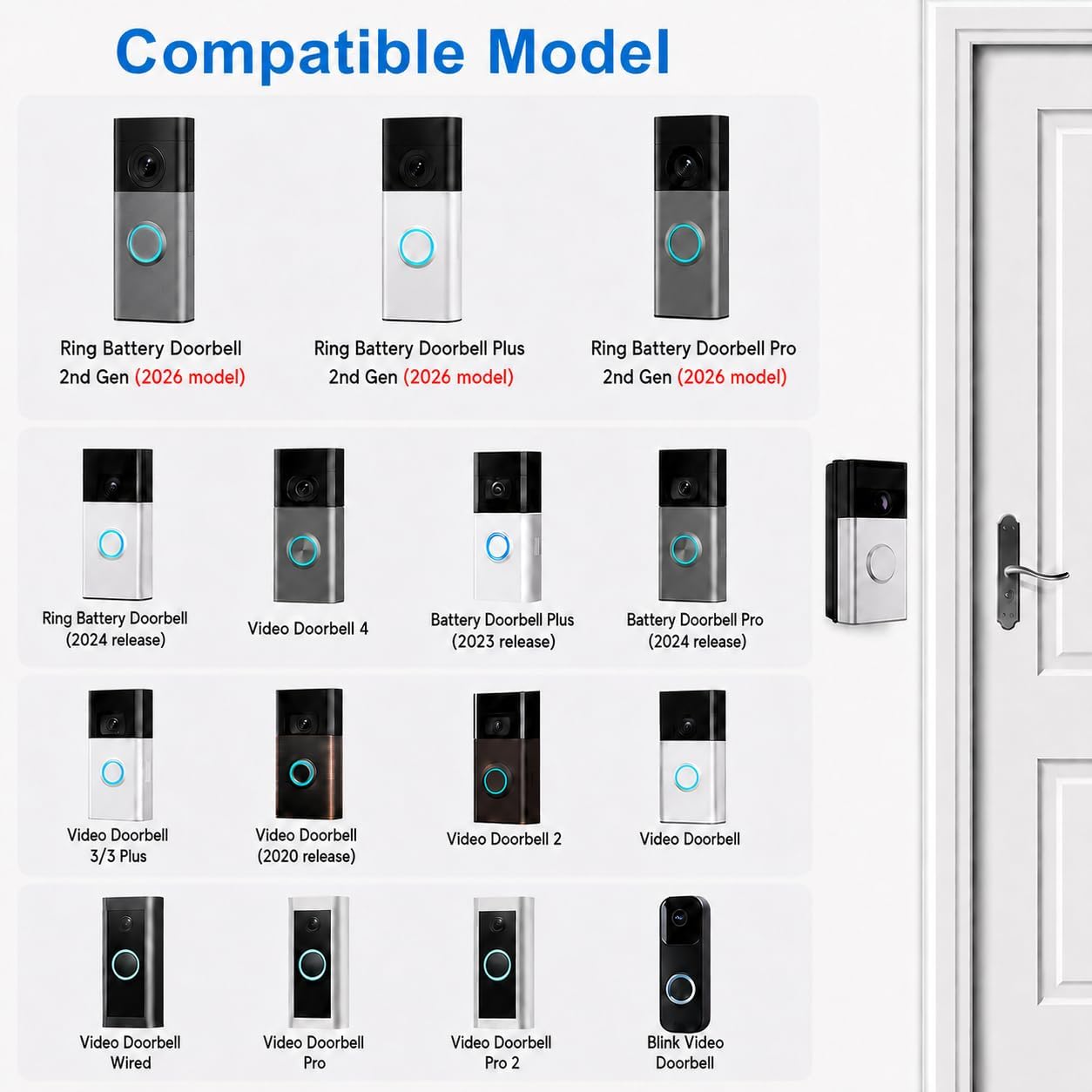 RIOVO Adjustable 30 to 55 Degree Doorbell Angle Mount Compatible with Ring/Blink Video Doorbell/Battery Doorbell, Replacement Angle Adjustment Adapter Mounting Bracket Wedge Kit