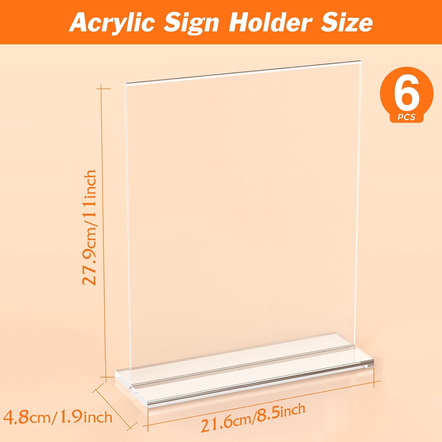 6 Pack Acrylic Sign Holder 8.5 x 11 Inches, Vertical Flyer Display Stand