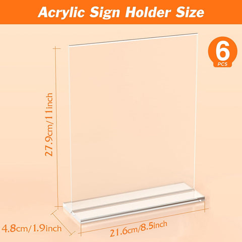 6 Pack Acrylic Sign Holder 8.5 x 11 Inches, Vertical Flyer Display Stand