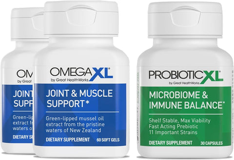 OmegaXL Joint Support 60 Soft Gels (2 Pack) & ProbioticXL 30 Capsules