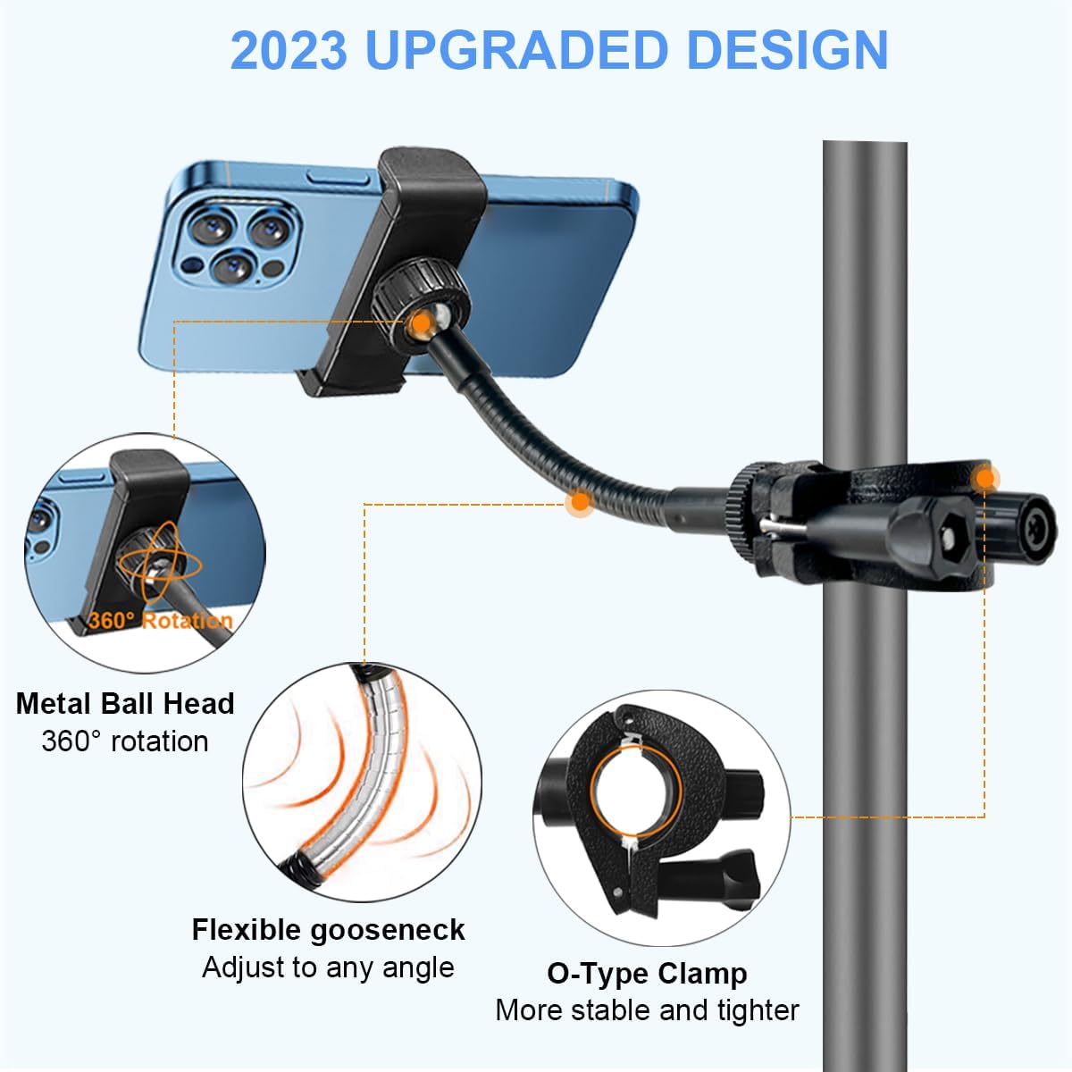 JCWINY Mic Stand Phone Holder, Flexible Phone Holder for Microphone Stand, Adjustable iPhone Mic Stand Holders, Music Stands Phone Holders for iPhone 14 13 12 MAX Pro Samsung Galaxy All Smartphones