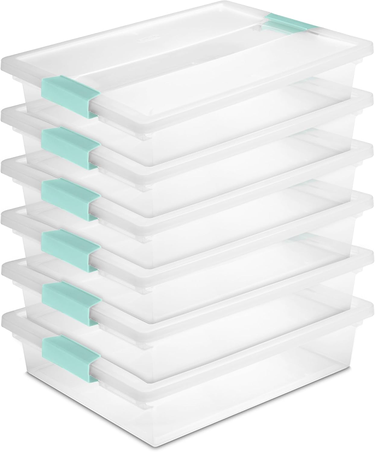 Sterilite Clip Box, Stackable Clear Plastic Bins- Large, 6-Pack