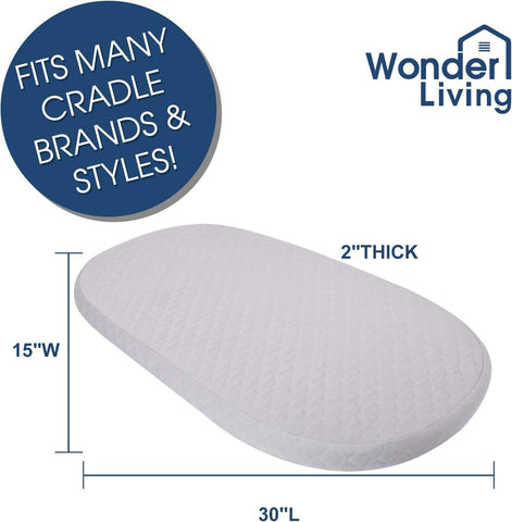 Baby Bassinet Mattress Compatible with Dream On Me/Fisher-Price Baby Bedside Sleeper, Breathable, Premium Foam, Oval Shaped with Removal Waterproof Cover,15" x 30" x 2''