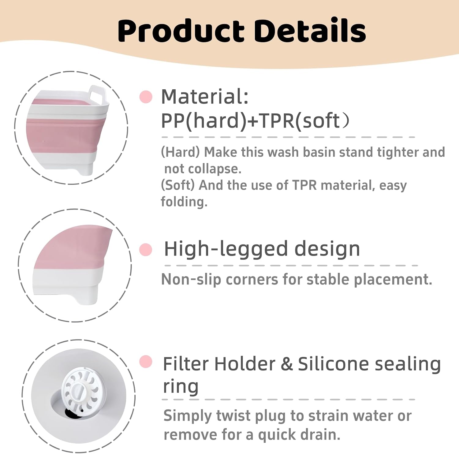 GIMWA 2.4Gal Collapsible Dish Basin with Drain Plug, Baby Bottle Wash Basin
