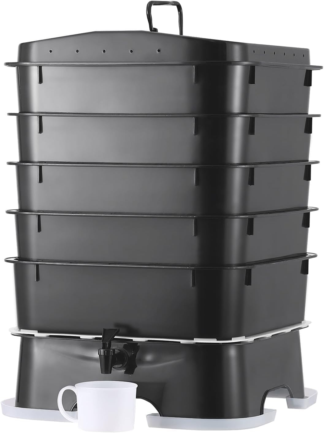 The Original VermiHut® Plus 5-Tray Worm Composter – Indoor & Outdoor Vermicomposting Bin | Sustainable Design for Food Waste Recycling- Black