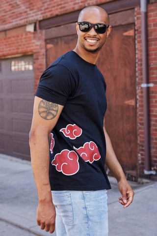 Ripple Junction Naruto Shippuden Men's Short Sleeve T-Shirt Akatsuki Clouds & Anti-Leaf Front & Back Logo Officially Licensed