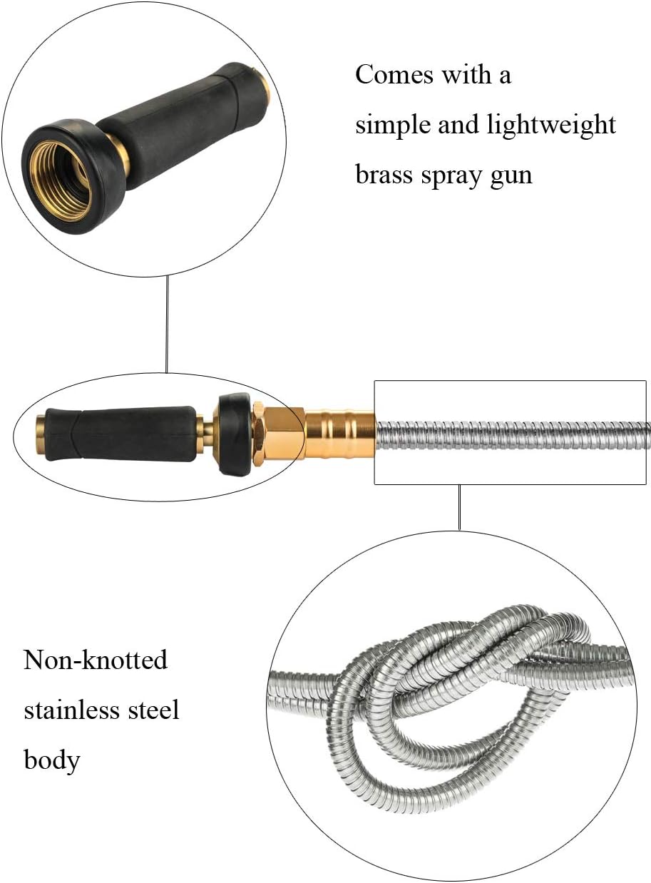 Rosy Earth Metal Garden Hose 75 FT, 304 Stainless Steel Water Hose